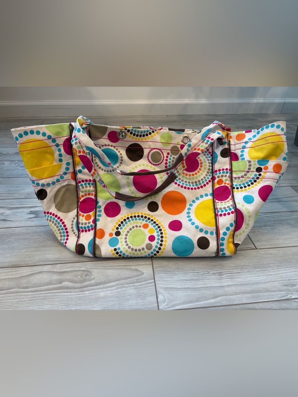 Thirty-One Retro Metro Canvas Utility Tote Bag & Matching Pouch Set